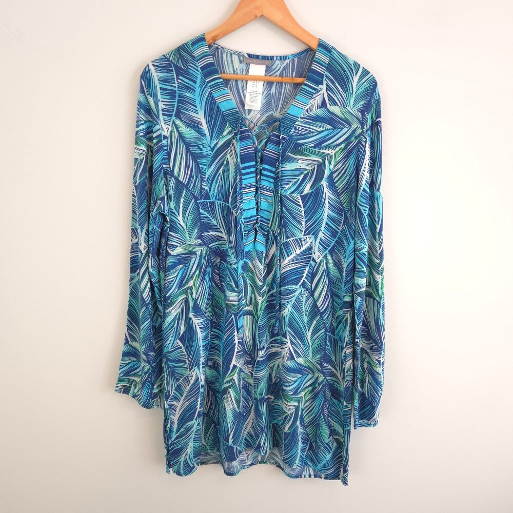 La Blanca Women's Tropical Leaf Print Swim Cover-Up Dress